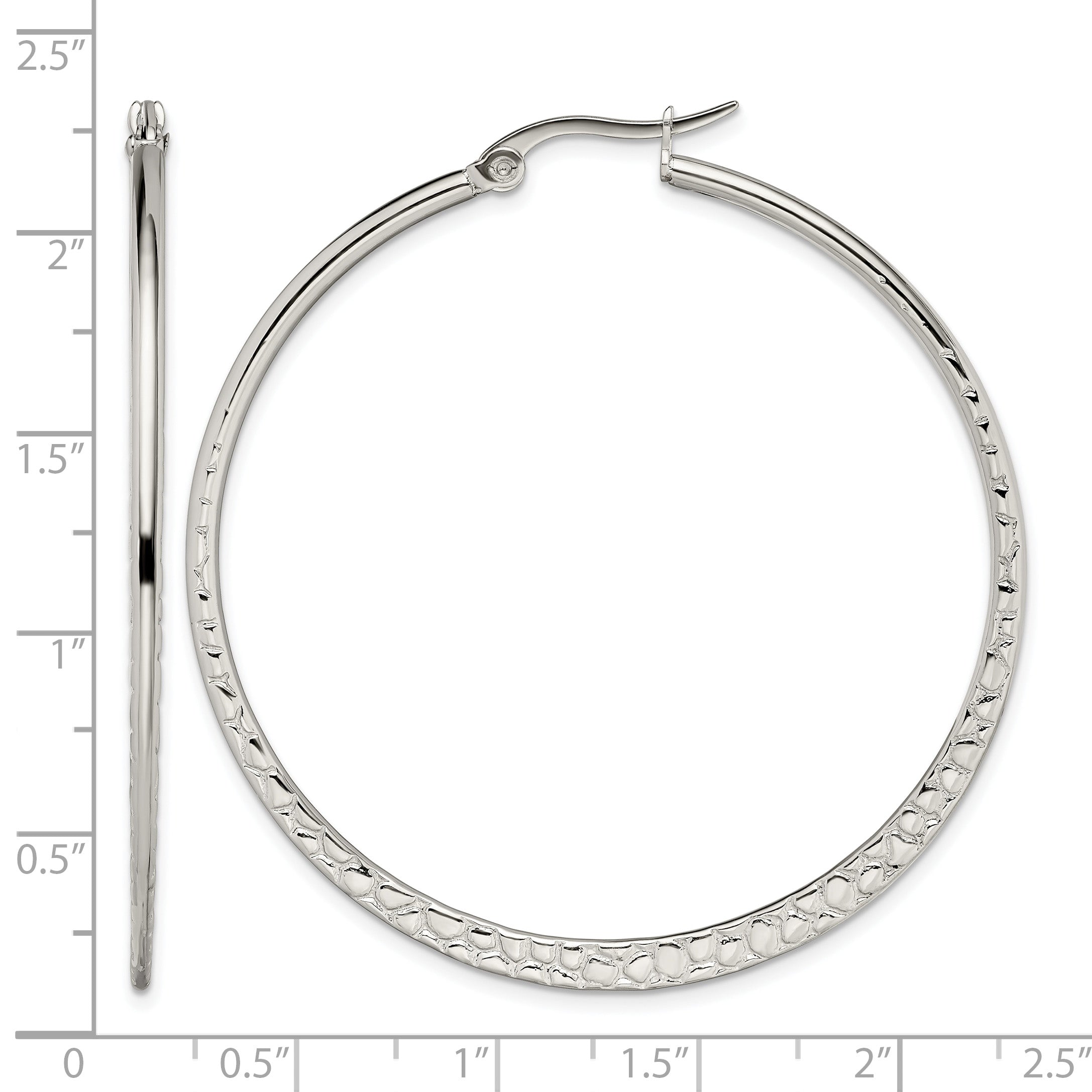 Stainless Steel Polished Textured Hoop Earrings for Women