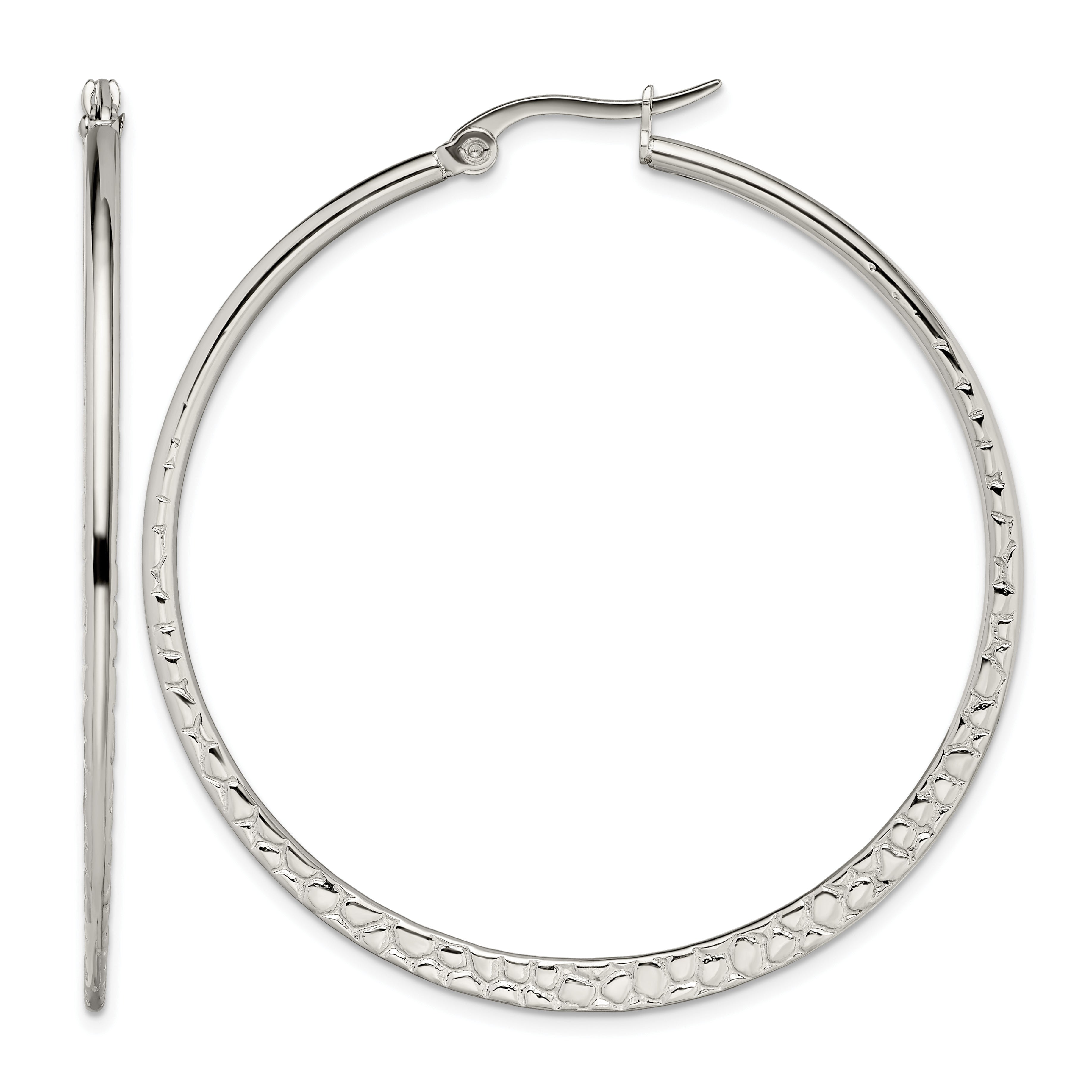 Stainless Steel Polished Textured Hoop Earrings for Women Main image