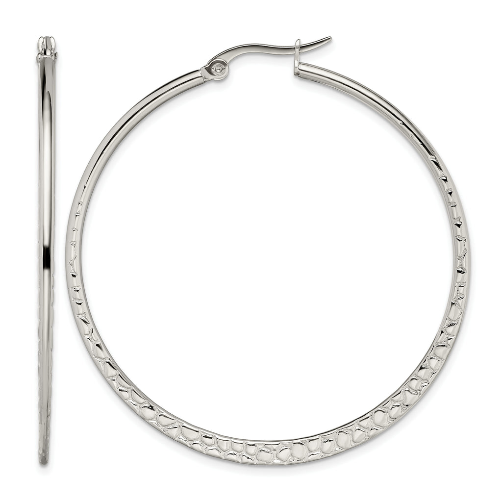 Stainless Steel Polished Textured Hoop Earrings for Women