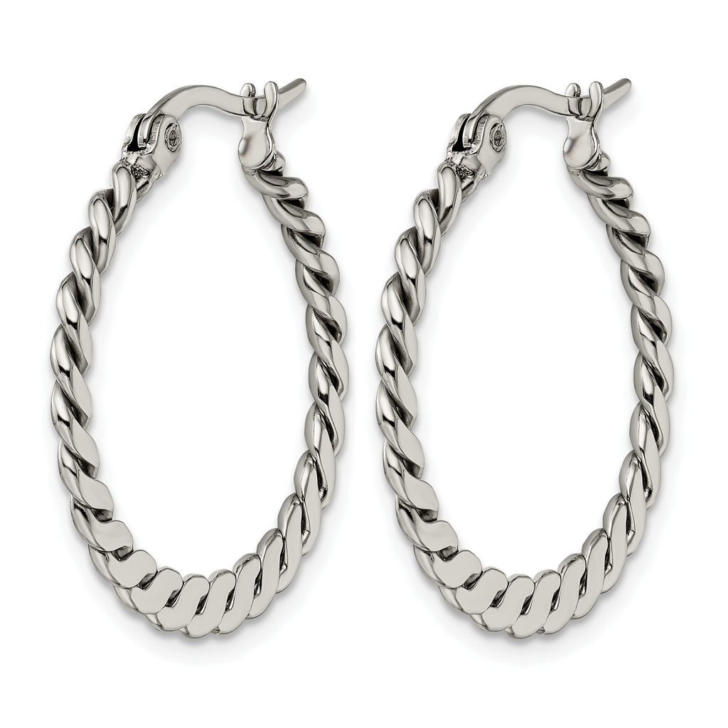 Stainless Steel Polished Textured Braided Hoop Earrings for Women