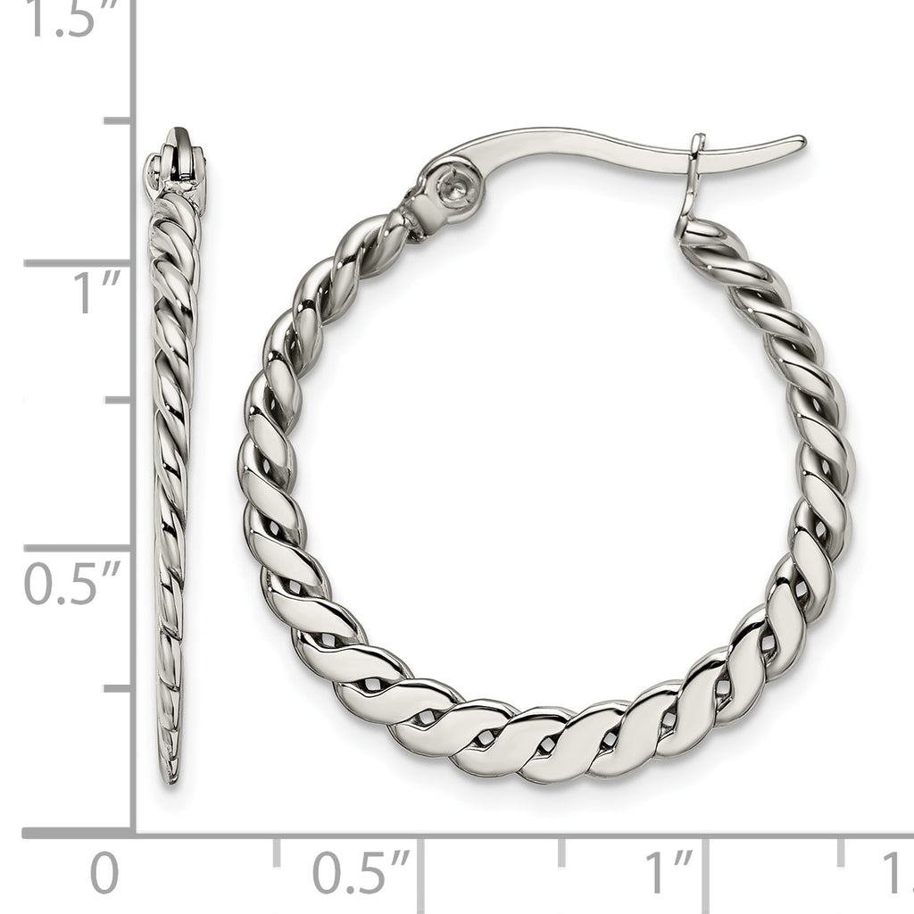 Stainless Steel Polished Textured Braided Hoop Earrings for Women
