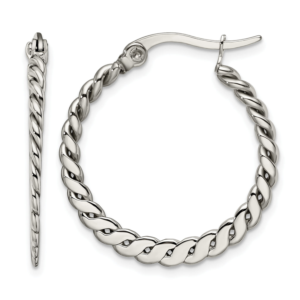 Stainless Steel Polished Textured Braided Hoop Earrings for Women