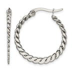 Stainless Steel Polished Textured Braided Hoop Earrings for Women