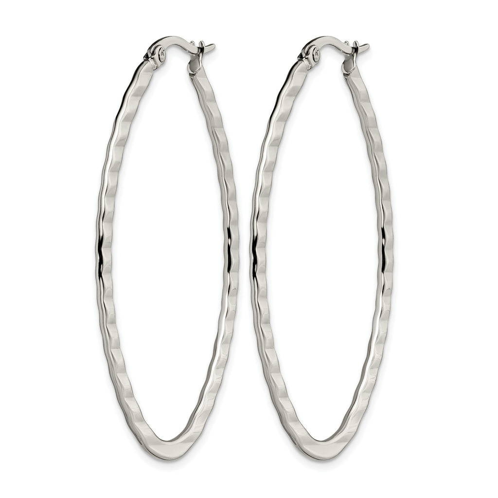 Stainless Steel Polished Oval Textured Hoop Earrings for Women