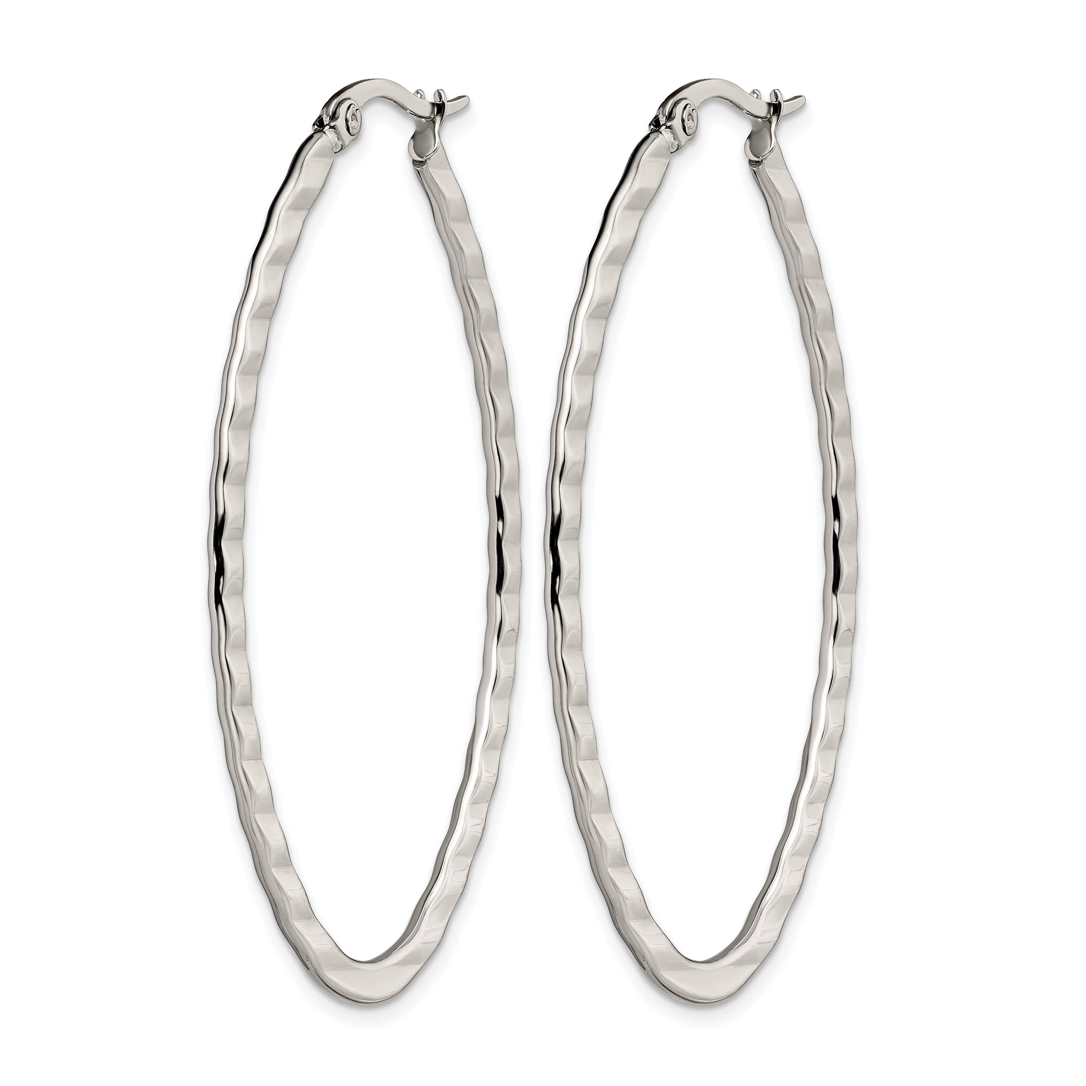 Stainless Steel Polished Oval Textured Hoop Earrings for Women