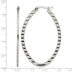 Stainless Steel Polished Oval Textured Hoop Earrings for Women