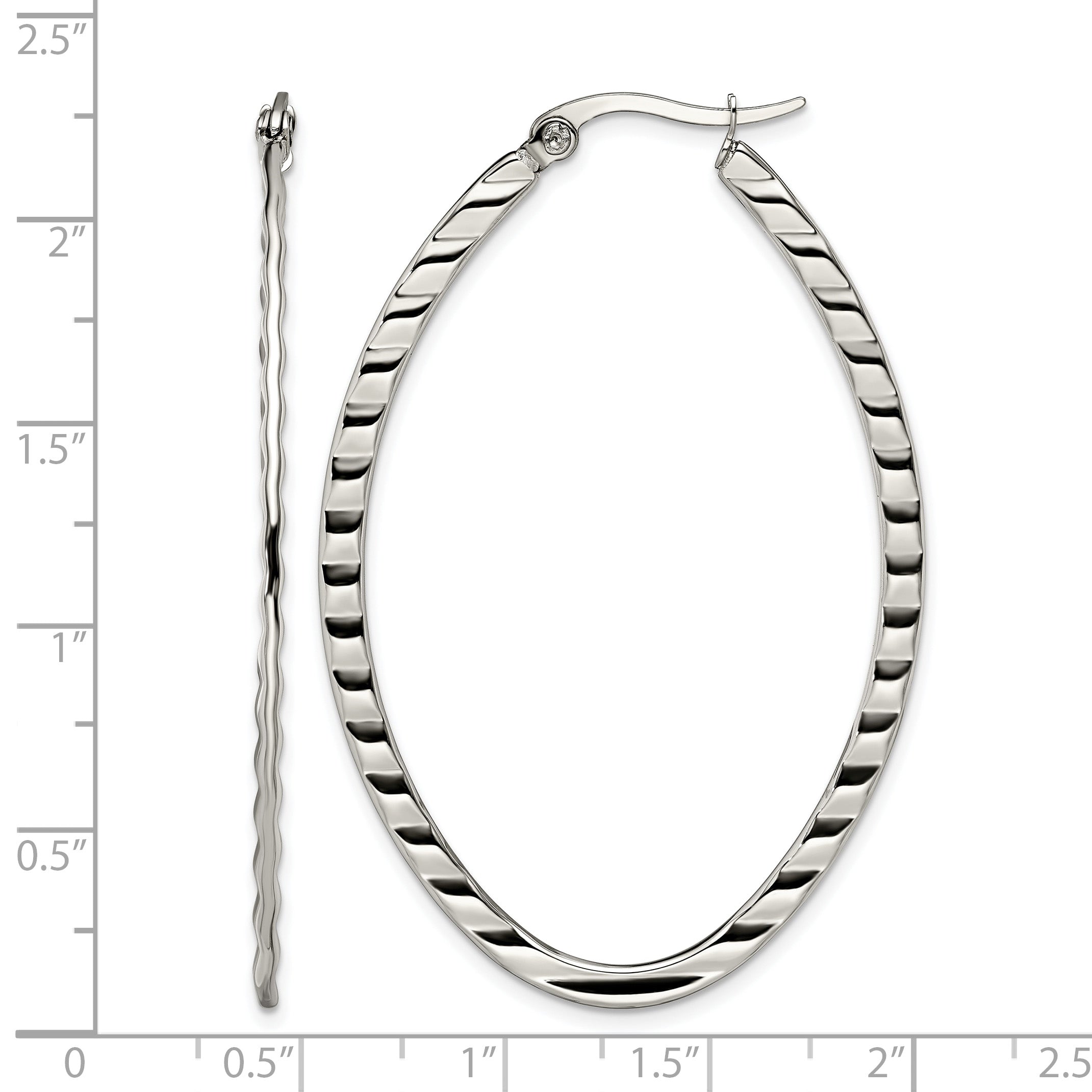 Stainless Steel Polished Oval Textured Hoop Earrings for Women