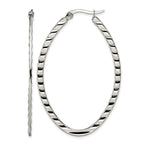 Stainless Steel Polished Oval Textured Hoop Earrings for Women