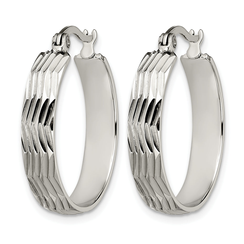 Stainless Steel Polished Textured Hoop Earrings for Women