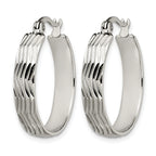 Stainless Steel Polished Textured Hoop Earrings for Women