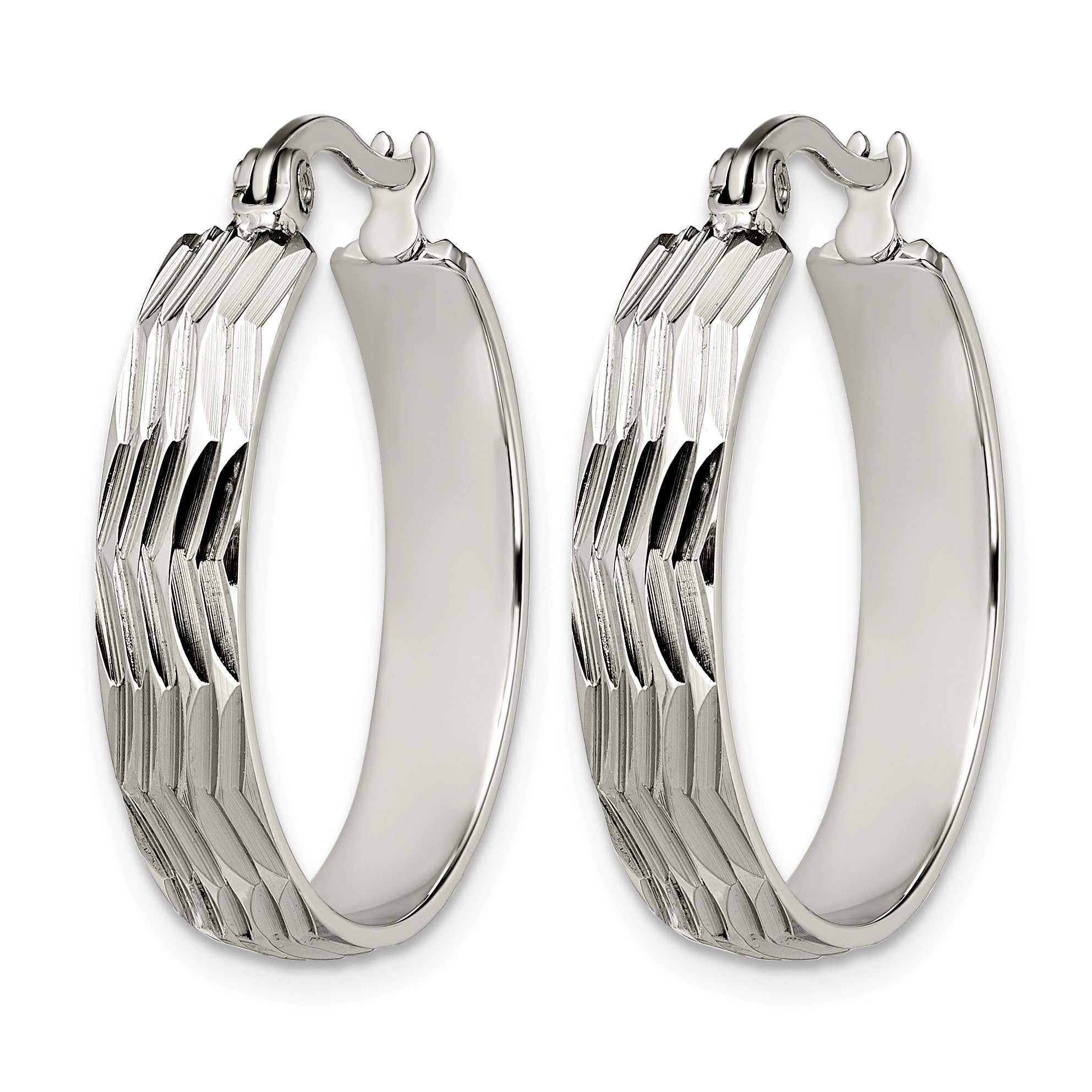 Stainless Steel Polished Textured Hoop Earrings for Women