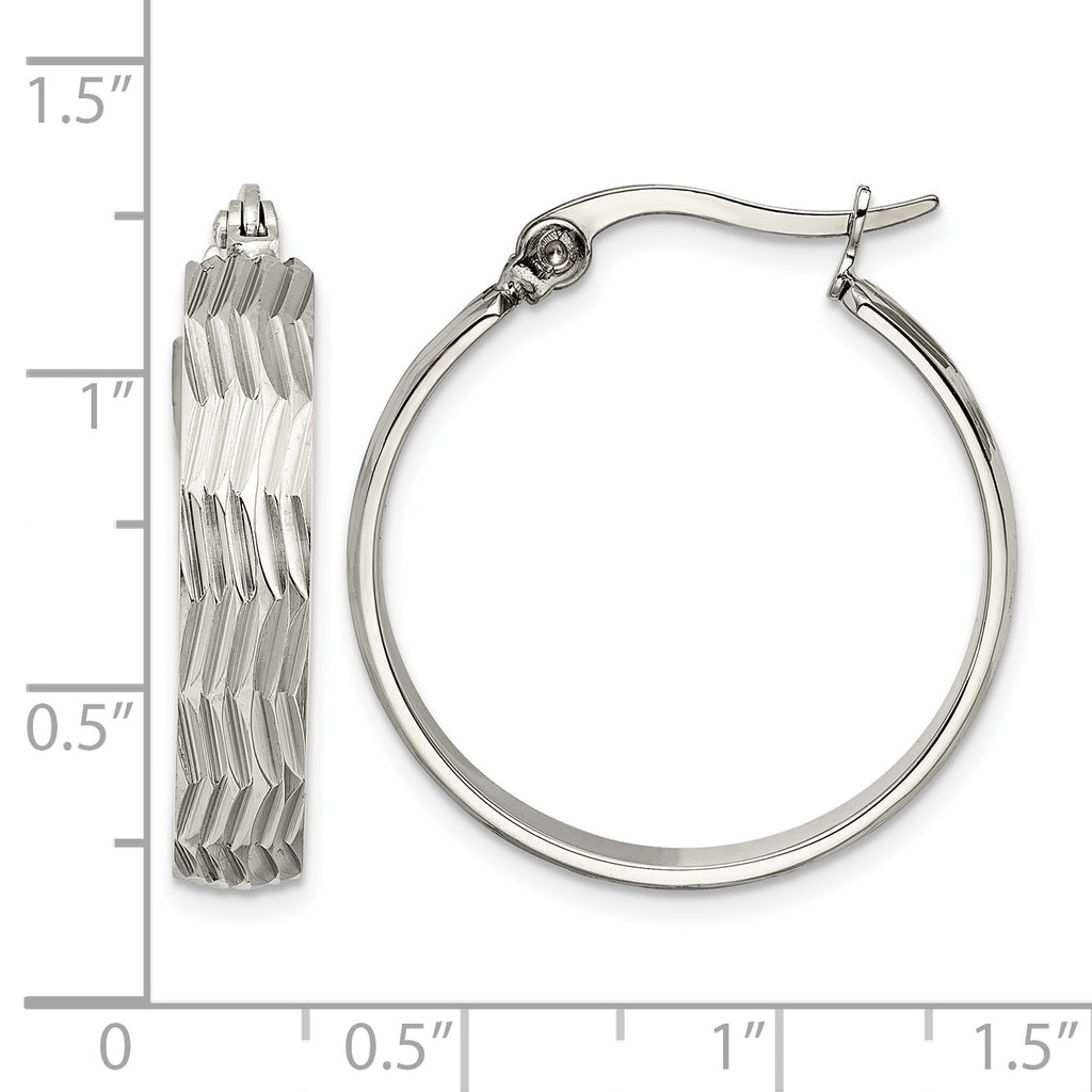 Stainless Steel Polished Textured Hoop Earrings for Women