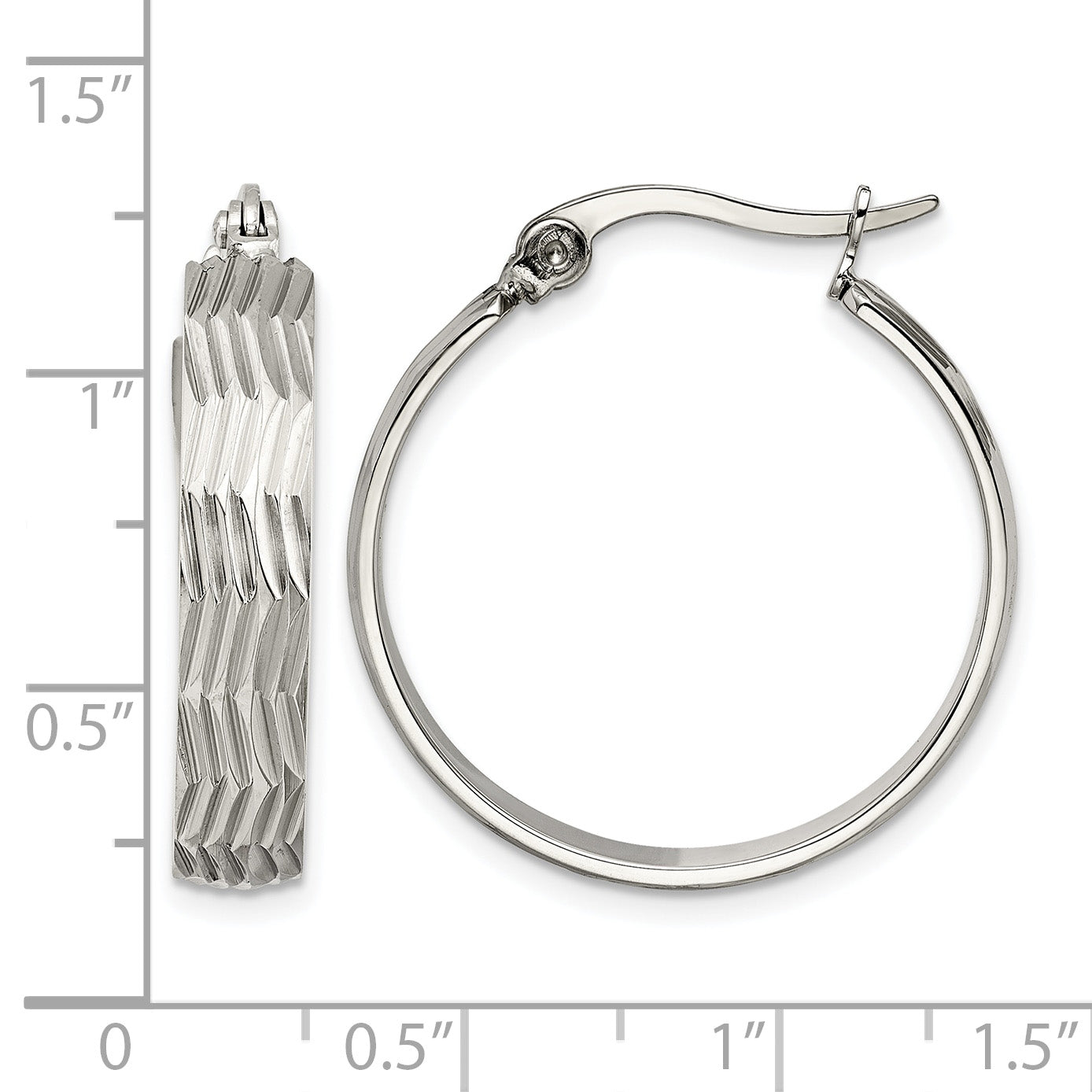 Stainless Steel Polished Textured Hoop Earrings for Women