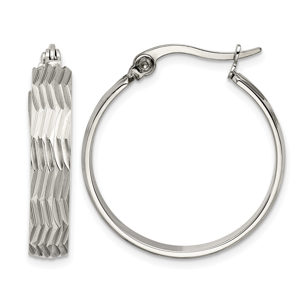 Stainless Steel Polished Textured Hoop Earrings for Women