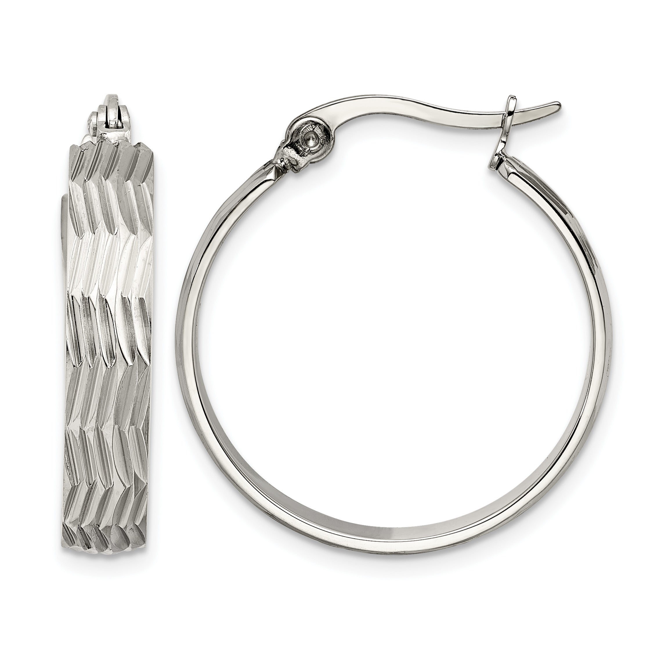 Stainless Steel Polished Textured Hoop Earrings for Women