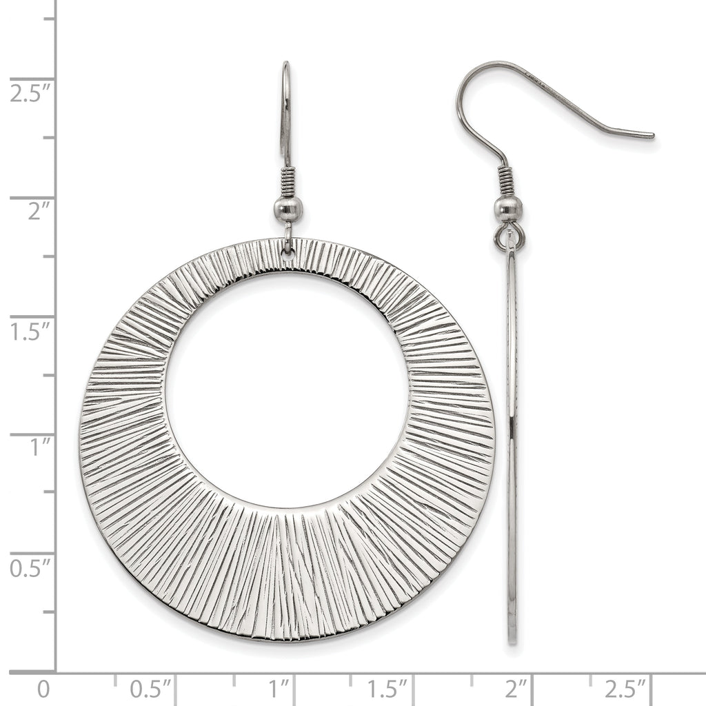 Stainless Steel Polished Textured Drop Dangle Earrings for Women