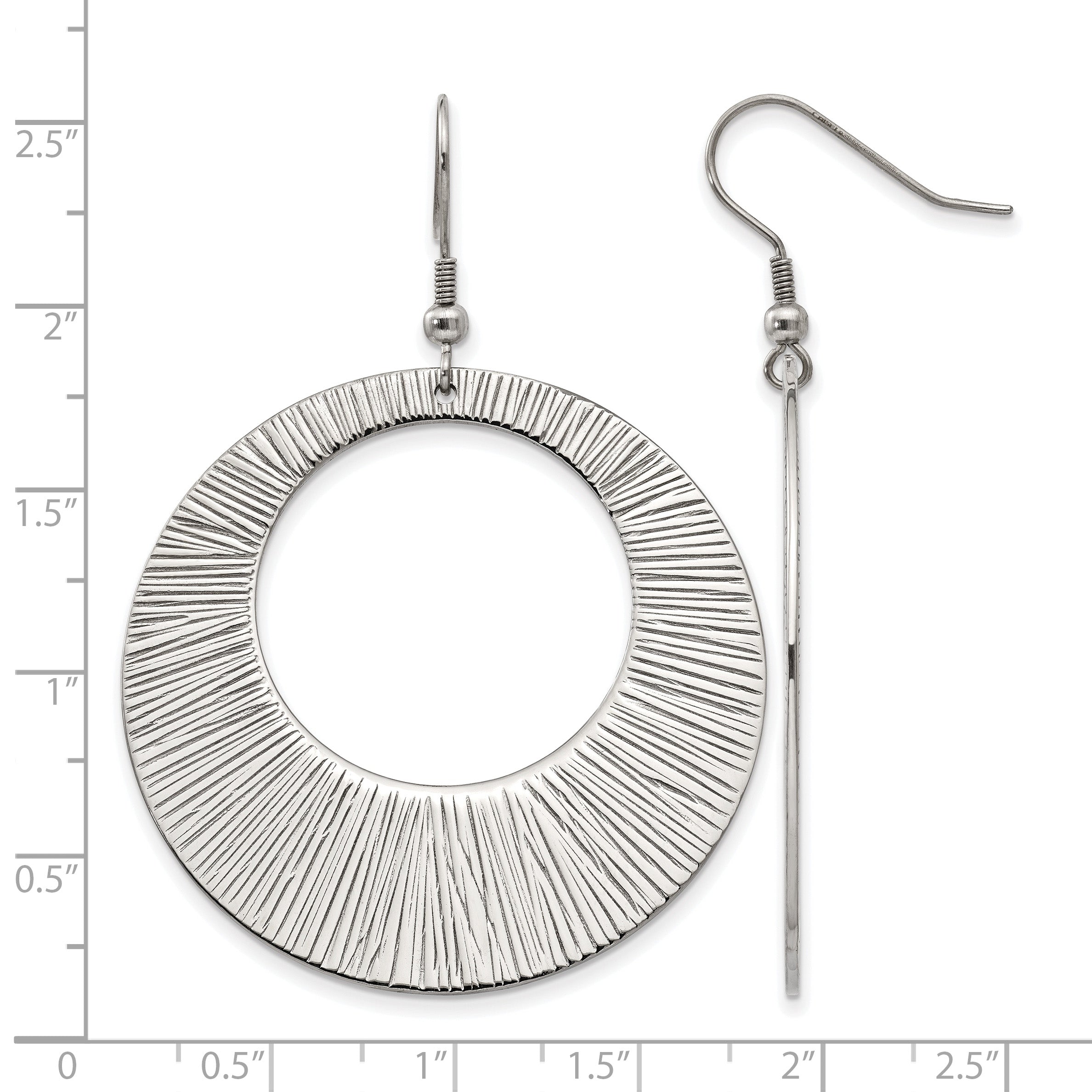 Stainless Steel Polished Textured Drop Dangle Earrings for Women