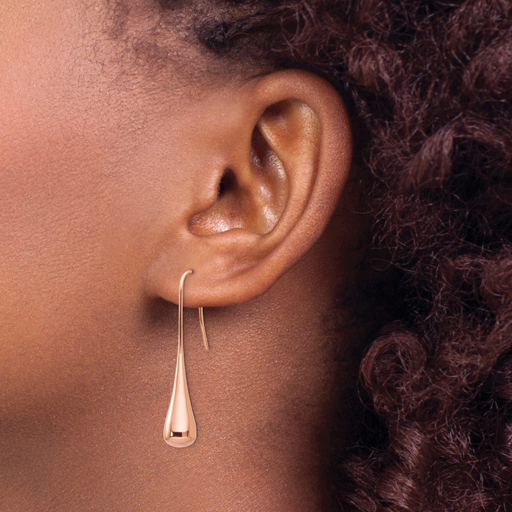 Chisel Tone Shepherd Hook Dangle Earrings in Rose IP-Plated Stainless Steel - Sophia Jewelers