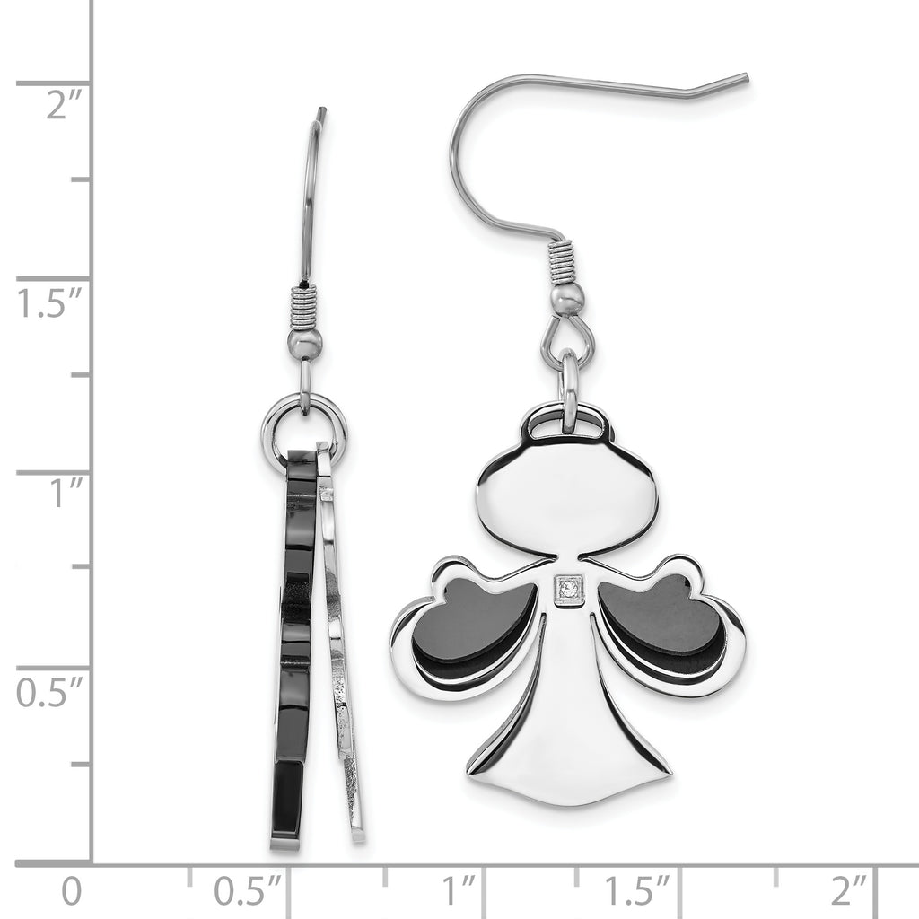 Stainless Steel Black Polished Cubic Zirconia Drop Dangle Earrings for Women