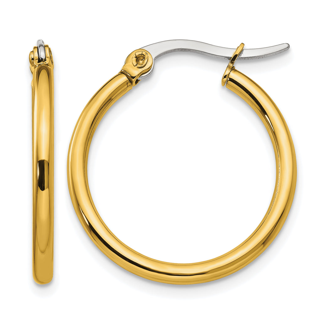 Stainless Steel Gold-Tone Polished Hoop Earrings for Women