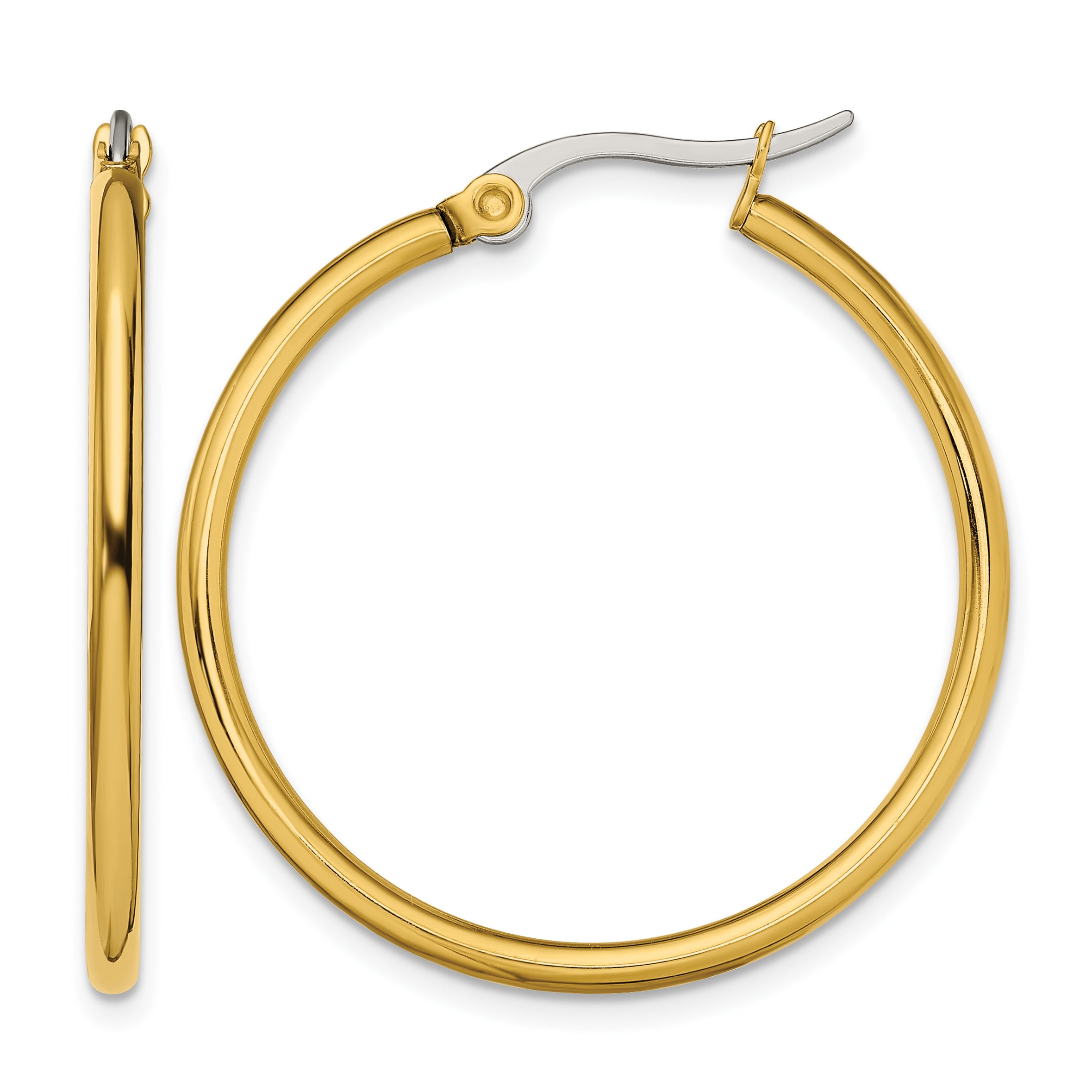 Stainless Steel Gold-Tone Polished Hoop Earrings for Women