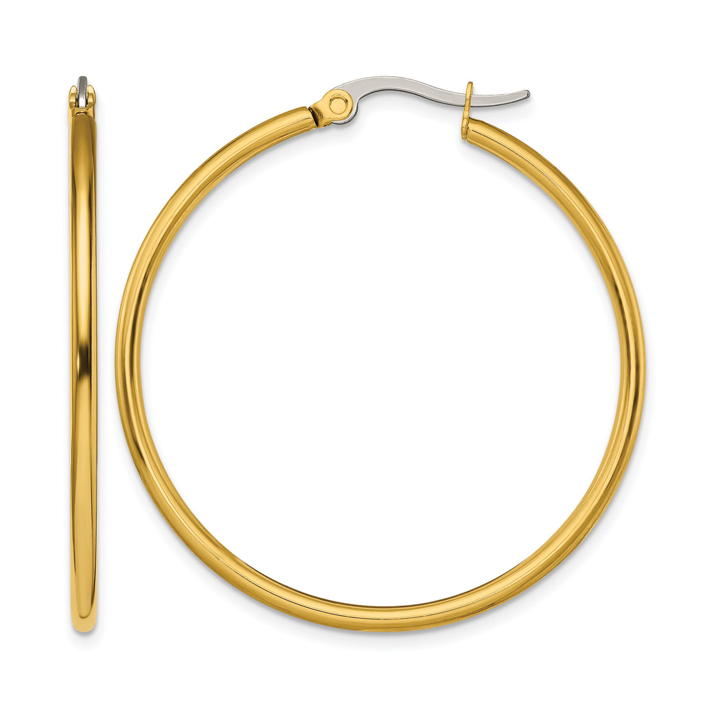 Stainless Steel Gold-Tone Polished Hoop Earrings for Women