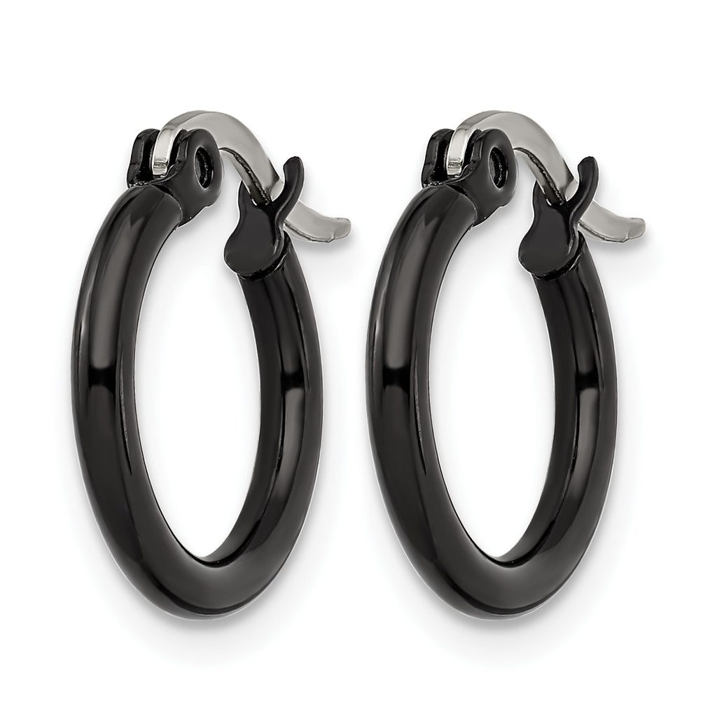 Stainless Steel Black Polished Hoop Earrings for Women