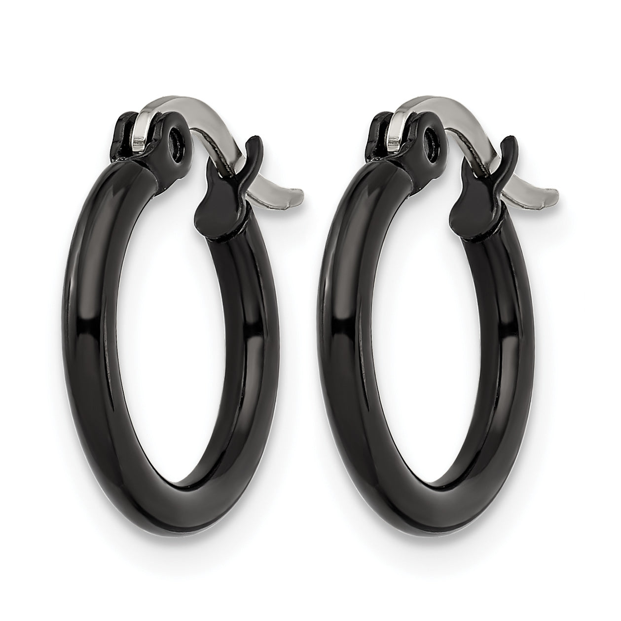 Stainless Steel Black Polished Hoop Earrings for Women