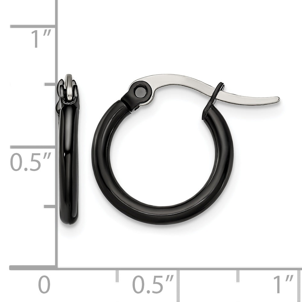 Stainless Steel Black Polished Hoop Earrings for Women
