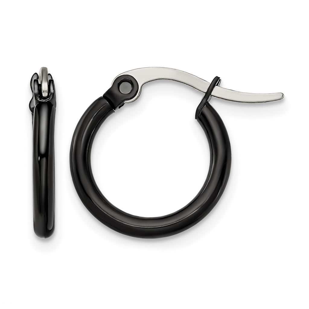 Stainless Steel Black Polished Hoop Earrings for Women