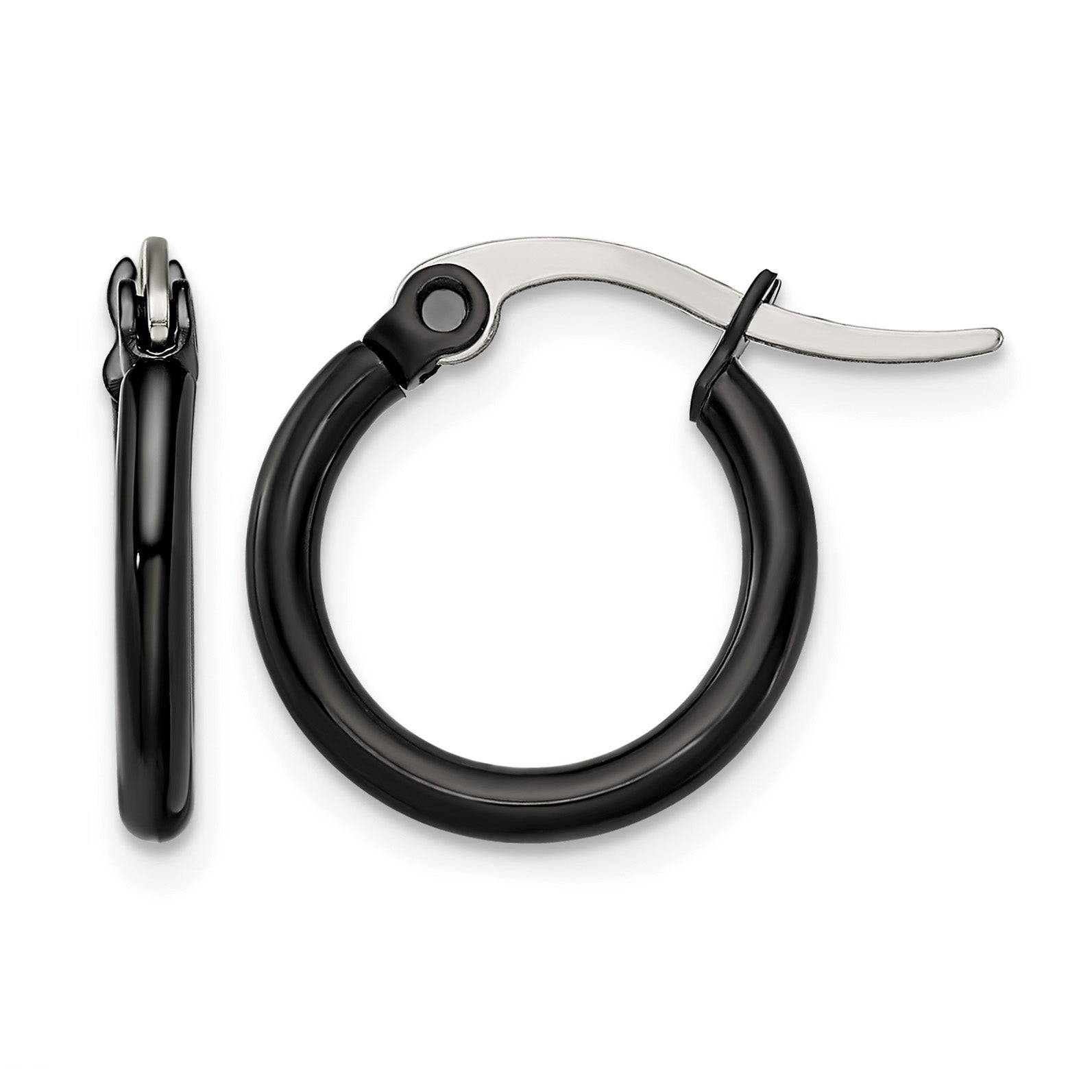 Stainless Steel Black Polished Hoop Earrings for Women
