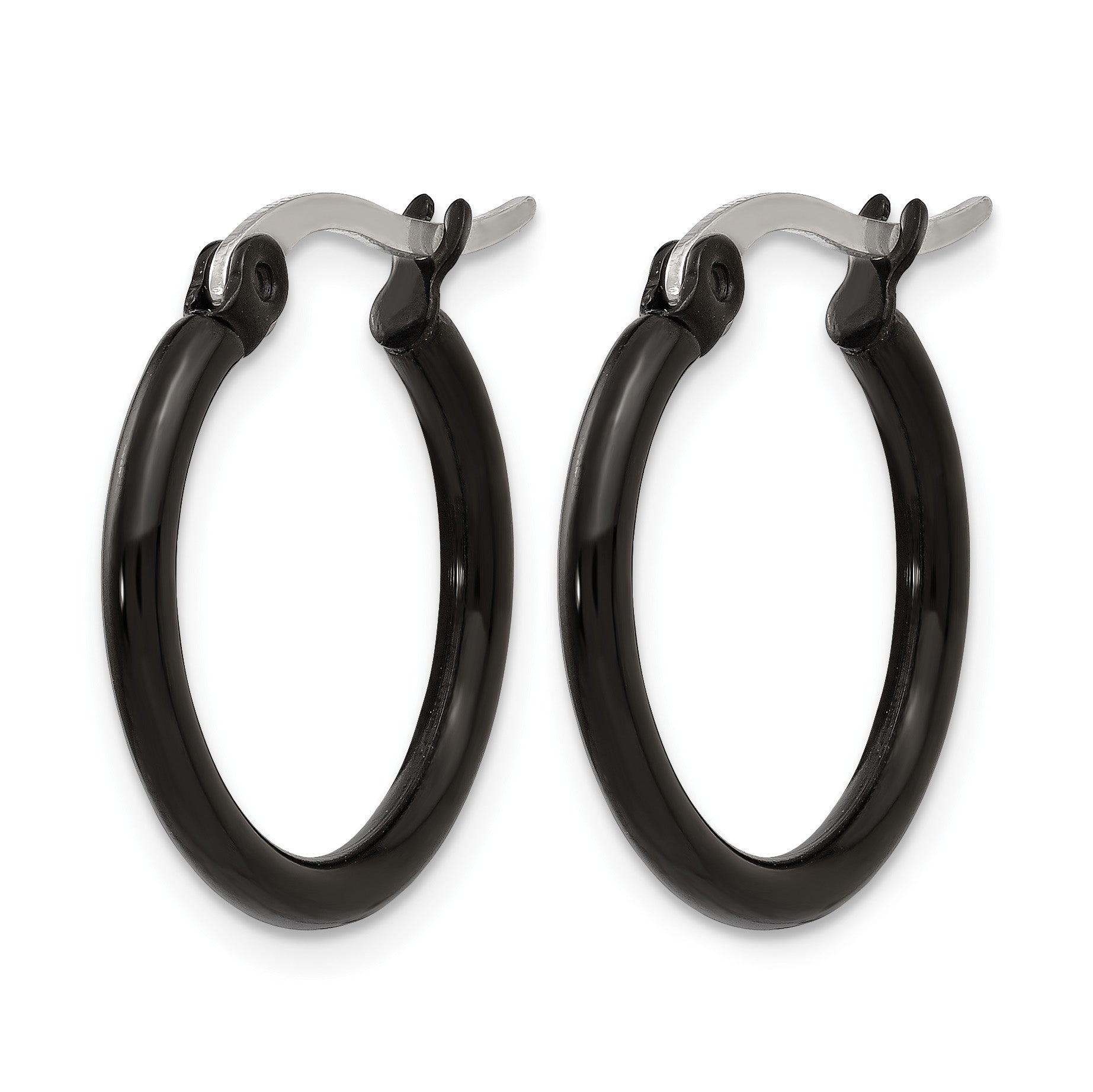 Stainless Steel Black Polished Hoop Earrings for Women Secondary image