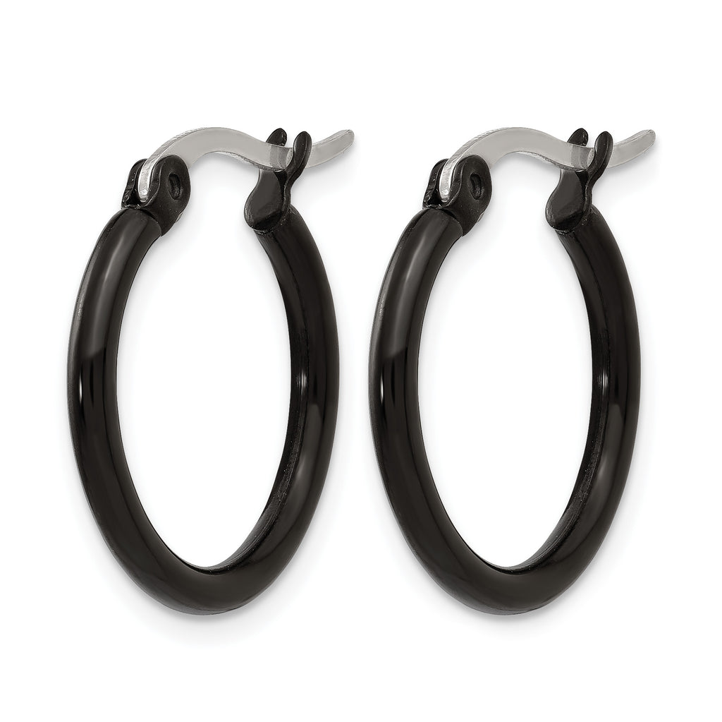 Stainless Steel Black Polished Hoop Earrings for Women