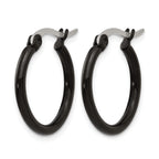 Stainless Steel Black Polished Hoop Earrings for Women