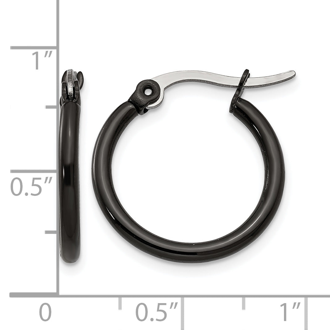 Stainless Steel Black Polished Hoop Earrings for Women