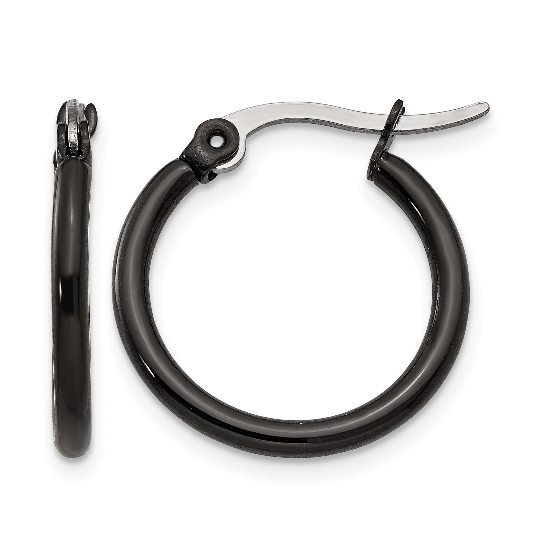Stainless Steel Black Polished Hoop Earrings for Women Main image