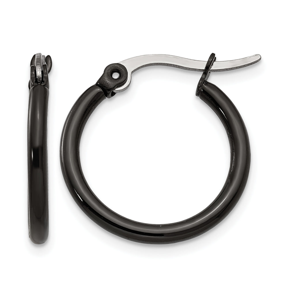 Stainless Steel Black Polished Hoop Earrings for Women