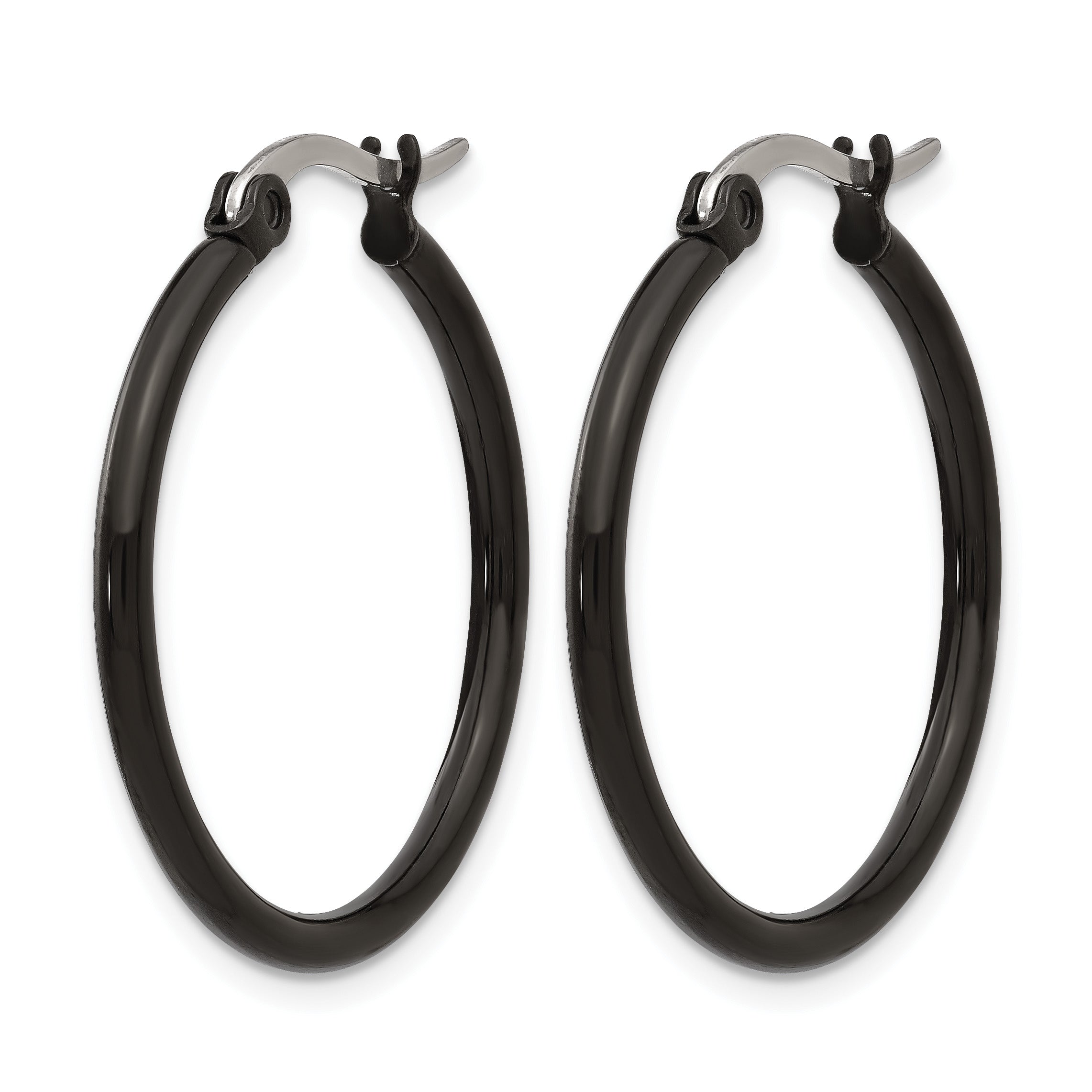 Stainless Steel Black Polished Hoop Earrings for Women Secondary image