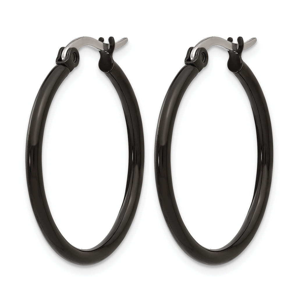 Stainless Steel Black Polished Hoop Earrings for Women