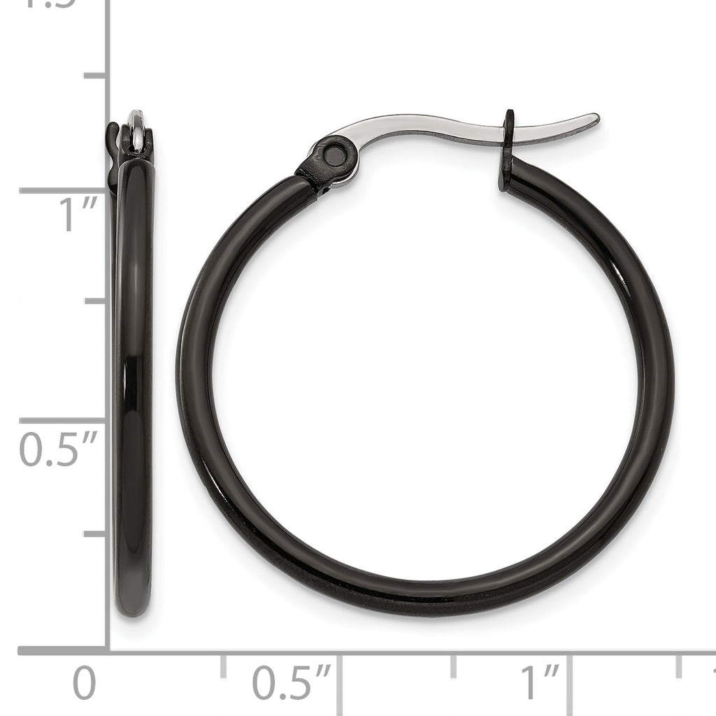 Stainless Steel Black Polished Hoop Earrings for Women
