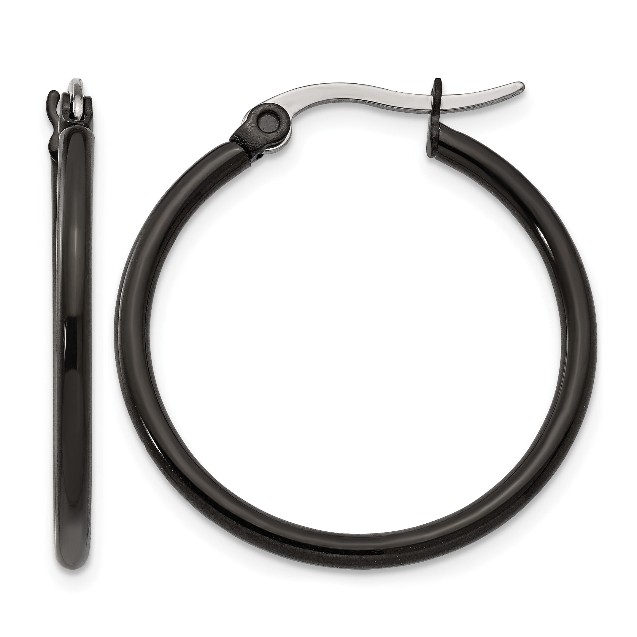Stainless Steel Black Polished Hoop Earrings for Women Main image