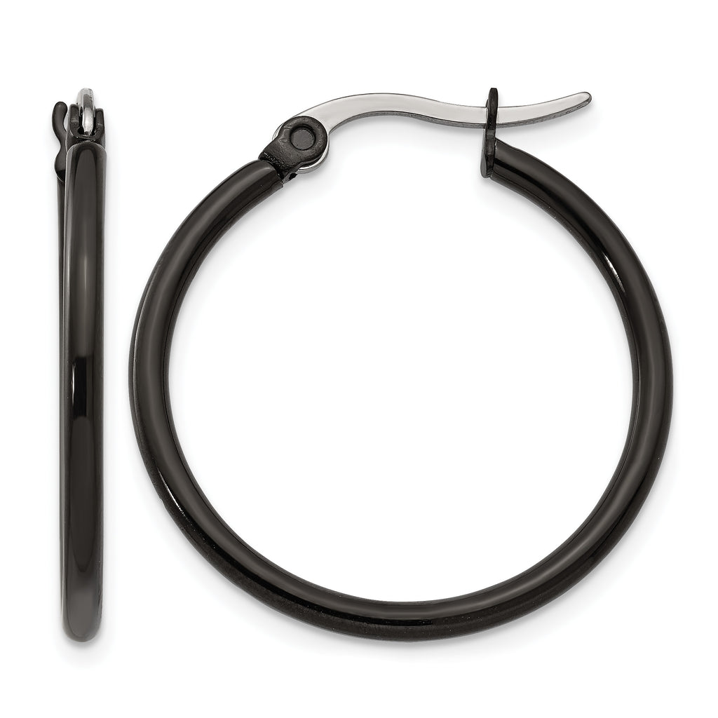 Stainless Steel Black Polished Hoop Earrings for Women
