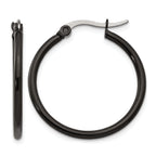 Stainless Steel Black Polished Hoop Earrings for Women
