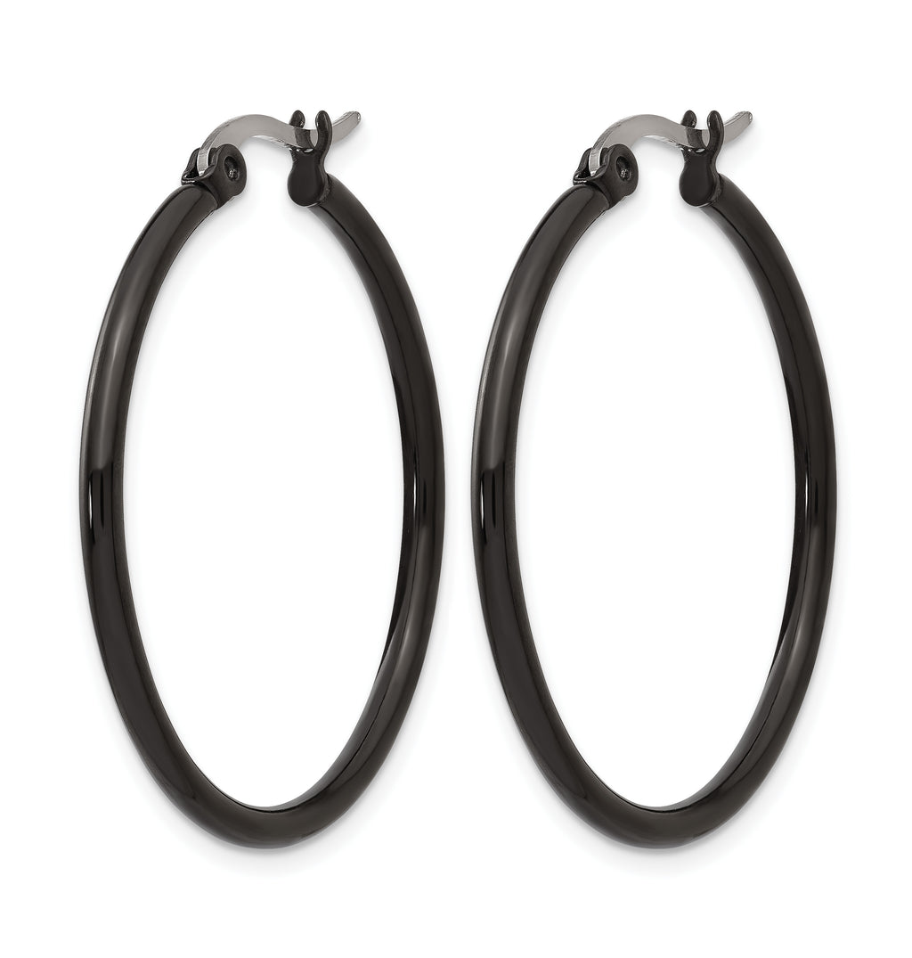 Stainless Steel Black Polished Hoop Earrings for Women