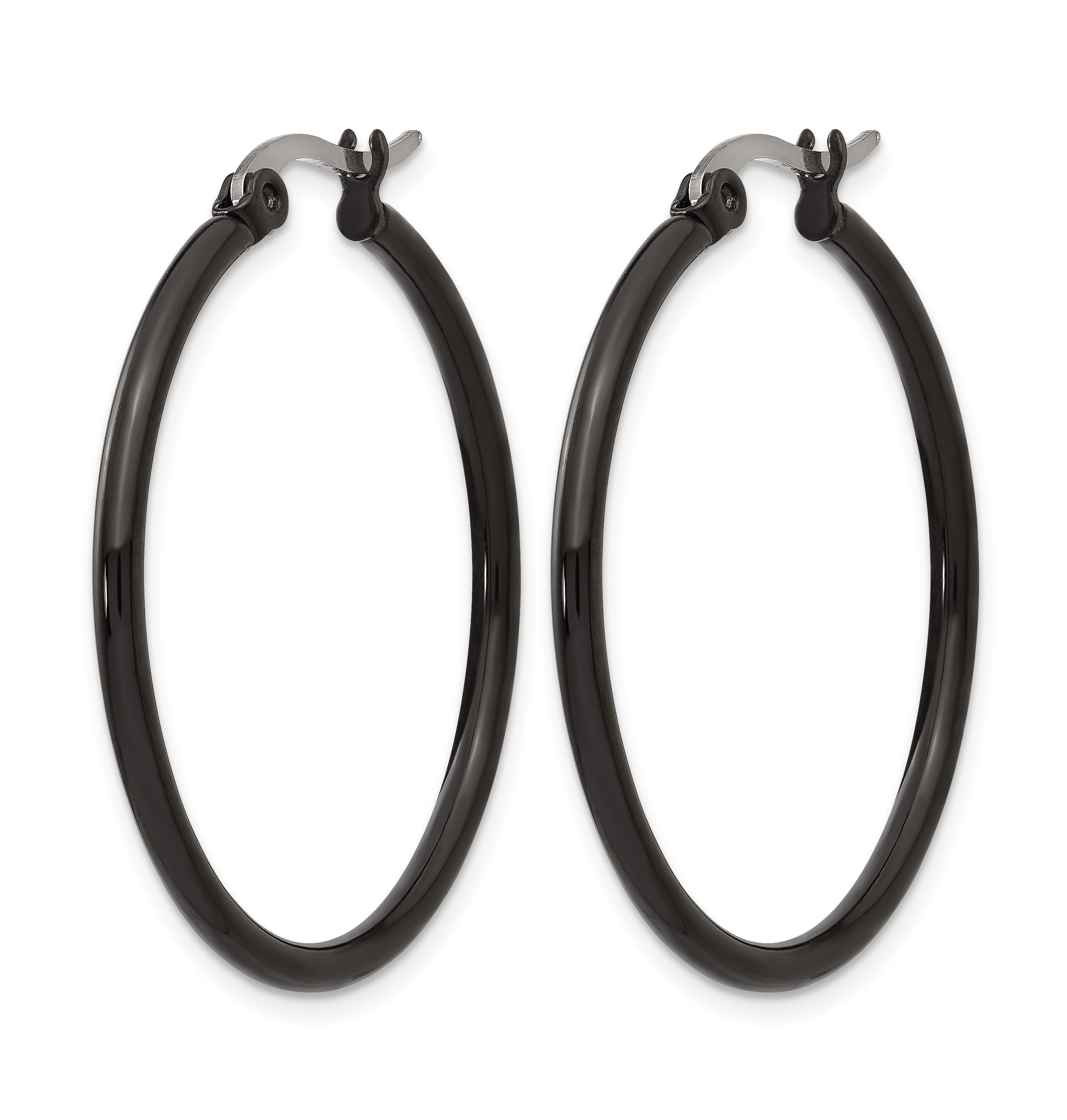 Stainless Steel Black Polished Hoop Earrings for Women