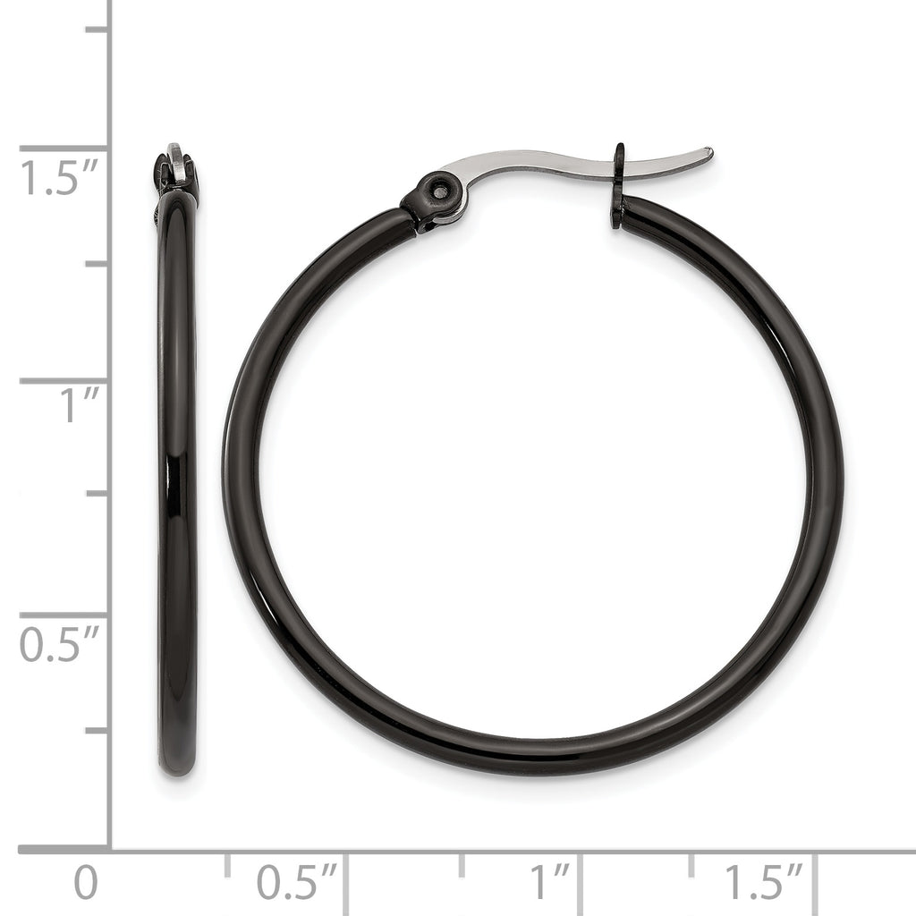 Stainless Steel Black Polished Hoop Earrings for Women