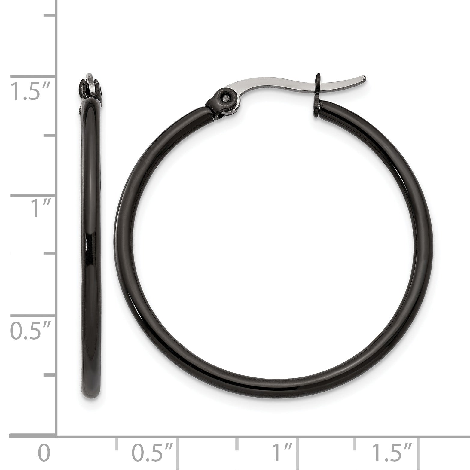 Stainless Steel Black Polished Hoop Earrings for Women