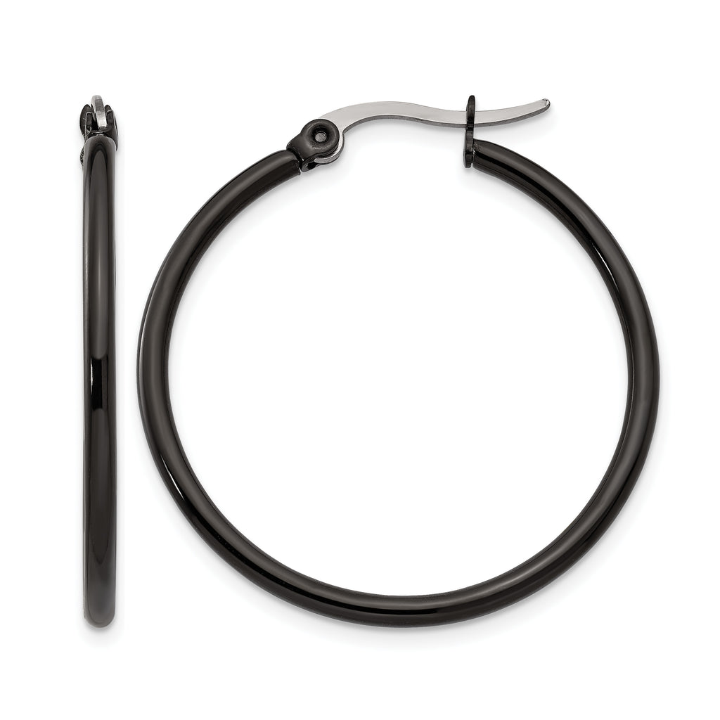 Stainless Steel Black Polished Hoop Earrings for Women