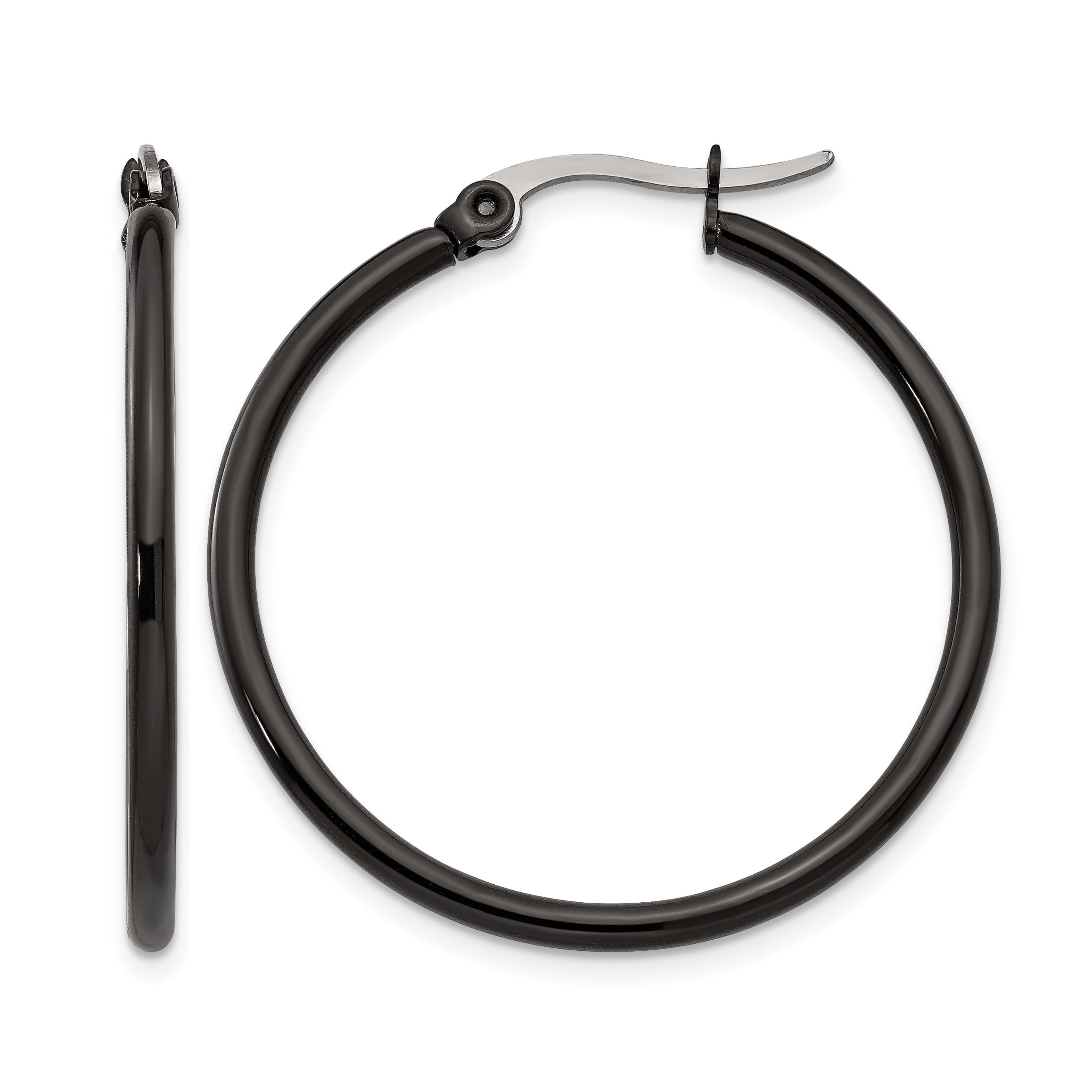 Stainless Steel Black Polished Hoop Earrings for Women