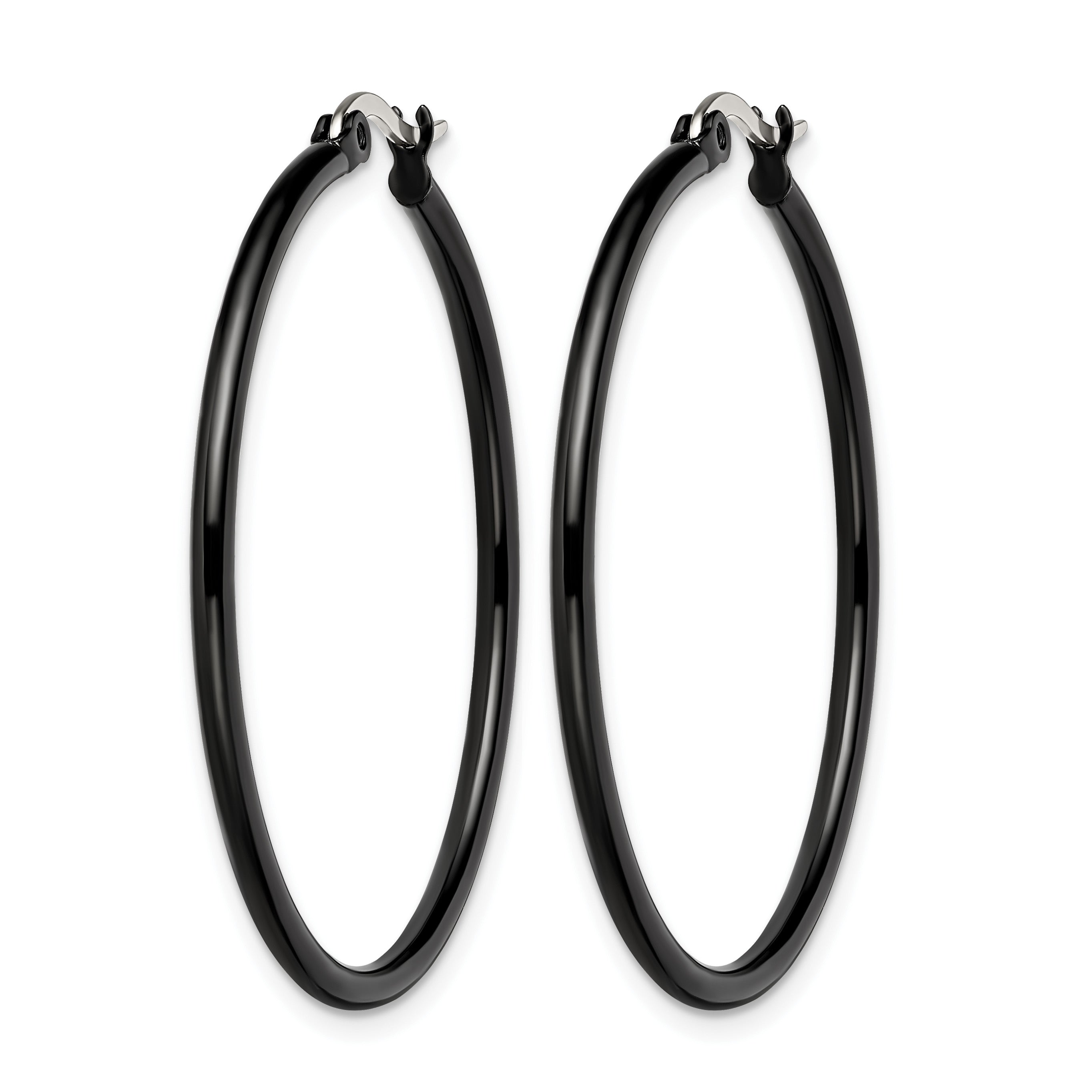Stainless Steel Black Polished Hoop Earrings for Women